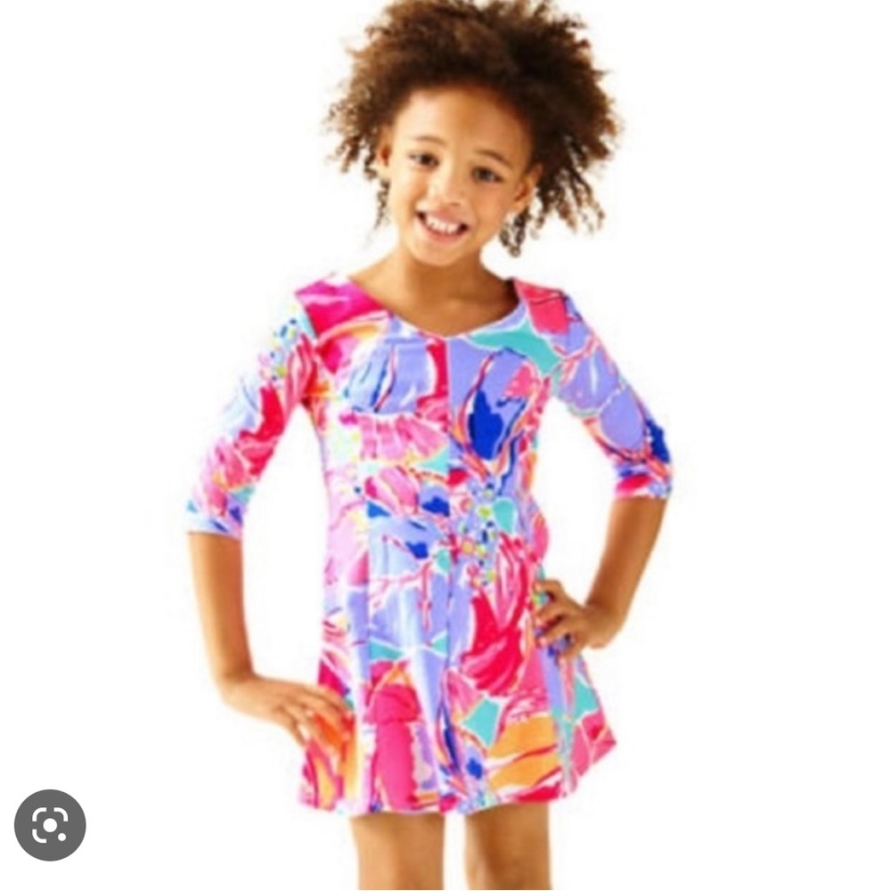 Lilly Pulitzer Girls Pink Purple Floral Swing Dress